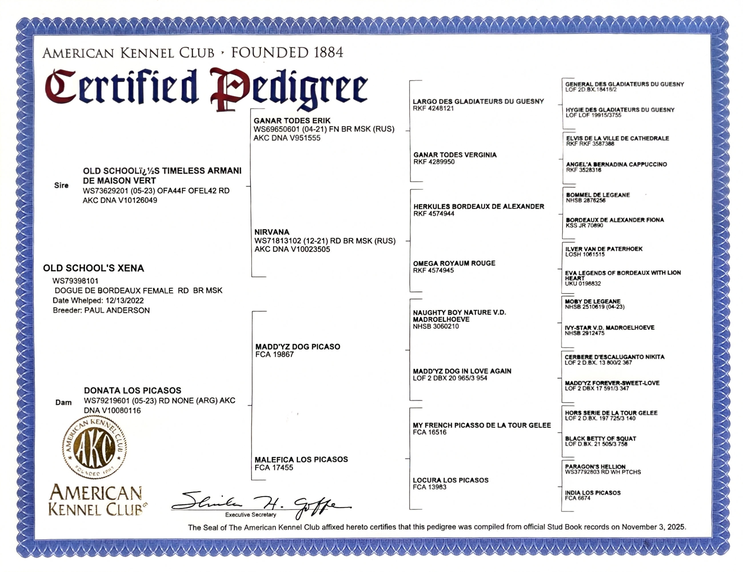 Xena pedigree